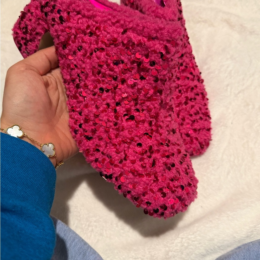 Fuchsia Sequin Embellished Slippers